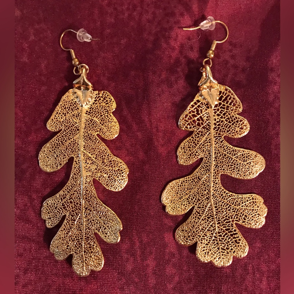 Gold Dipped Oak Leaf Earrings - image 1